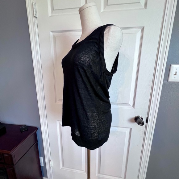 Theory Black Knit Linen Scoop Neck Tank Top Sleeveless Ribbed Trim Size Medium - Picture 2 of 9